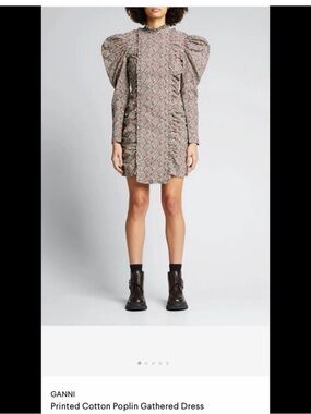 Ganni Printed Cotton Poplin Gathered Dress